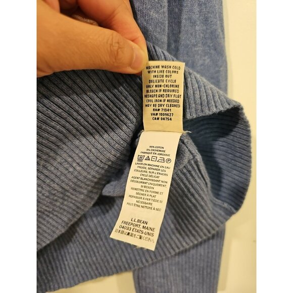 LL Bean Knit Sweater Pullover Women's Medium Blue Cashmere/Cotton  Long Sleeve - Picture 8 of 8